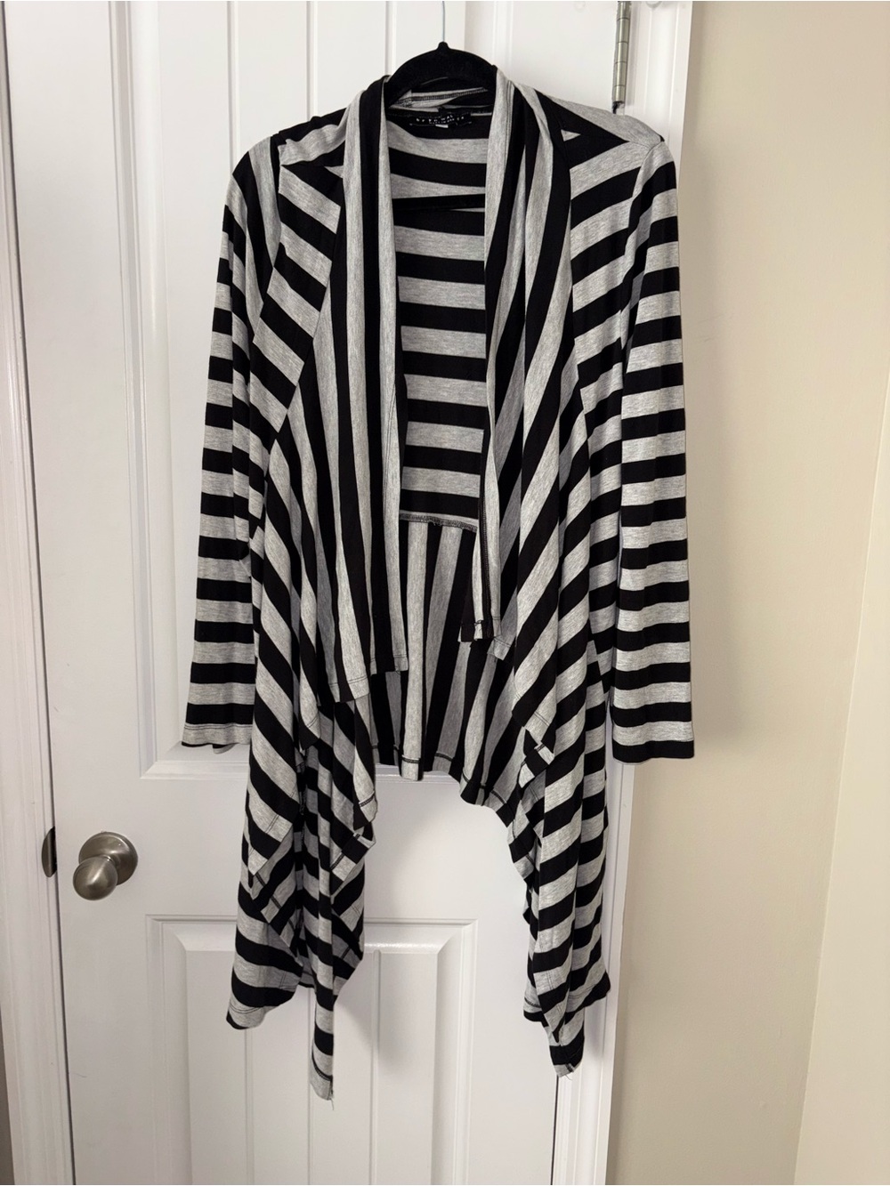 bryn Walker Black & Gray Striped Drape Cardigan